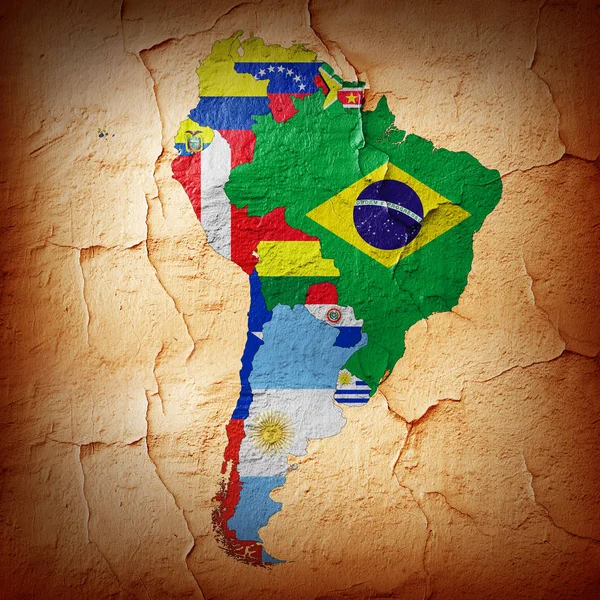 América Sul Continente Bandeiras Mapa Ilustração — Fotografia de Stock