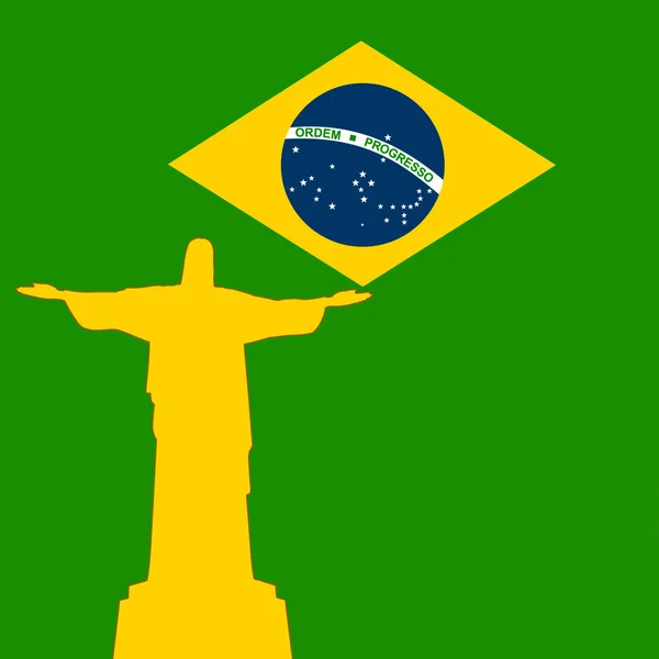 Vlag Van Brazilië Jezus Standbeeld Ruimte Voor Tekst Afbeeldingen Kopiëren — Stockfoto