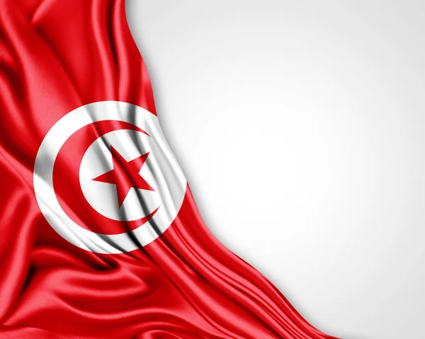 Vlag Van Tunesië Met Kopie Ruimte Voor Tekst Witte Achtergrond — Stockfoto
