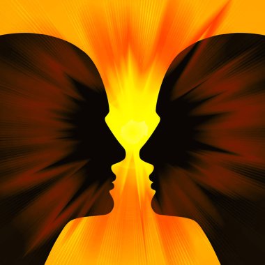 Soyut. Güneşli insan kafaları. Illüstrasyon