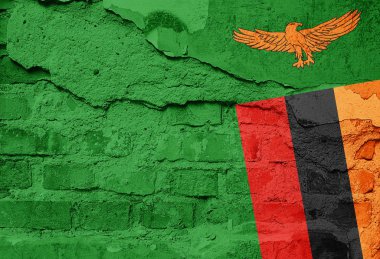 Eski duvar doku - 3d çizim üzerinde boyalı Zambiya bayrağı
