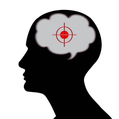 beyaz arka plan üzerinde hedef sembolü ile insan kafası