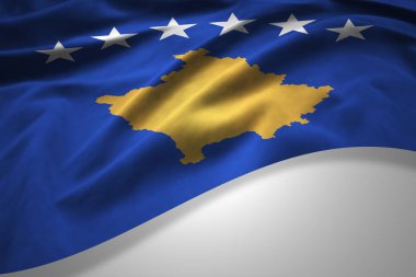 Beyaz arka plan - 3d çizim, metin kopyalama yeri olan Kosova'nın bayrağı   