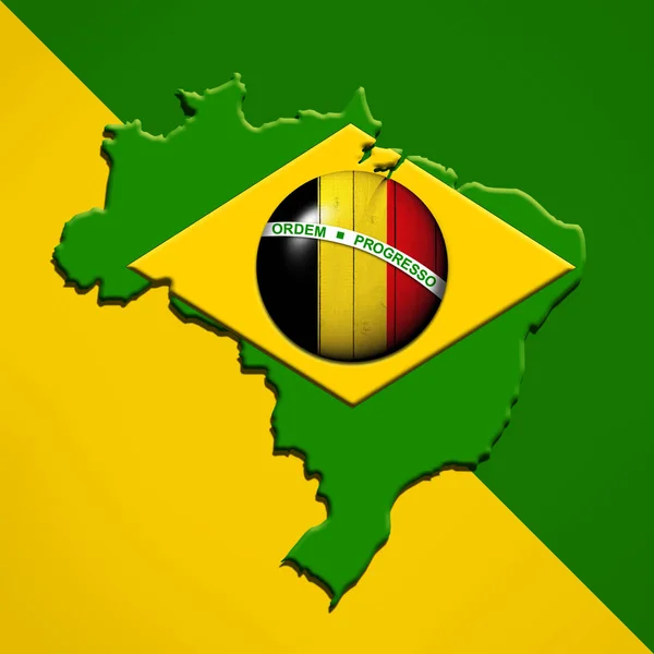 巴西和比利时国旗 地图与复制空间为您的文本或图像 — 图库照片