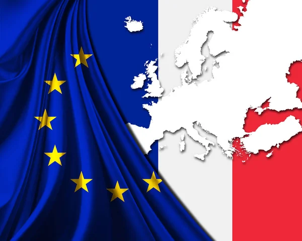 France   and European Union Flag with Europe map background