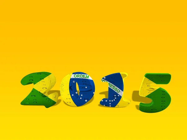 Número 2015 Bandeira Brasil Verde Amarelo Fundo — Fotografia de Stock