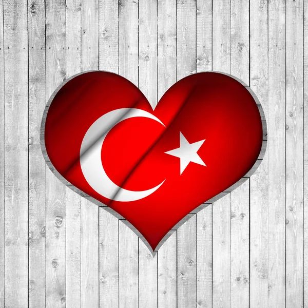 Drapeau Turquie Forme Coeur Fond Bois Avec Espace Copie Pour — Photo