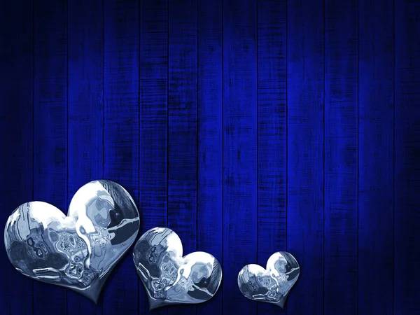 Christmas Silver Hearts Wood Background — Stock Photo, Image