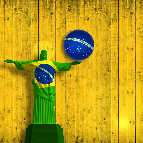 Brasilianische Flagge Und Jesusstatue Kopieren Platz Für Ihren Text Oder — Stockfoto
