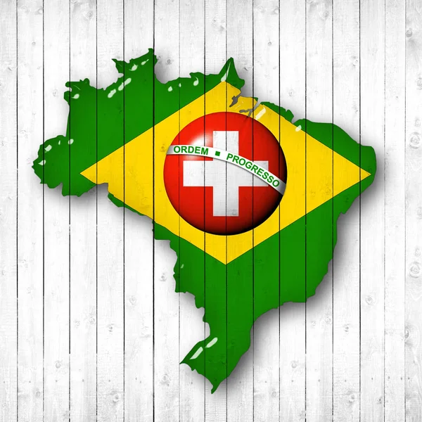 巴西和瑞士国旗 地图与复制空间为您的文本或图像 — 图库照片