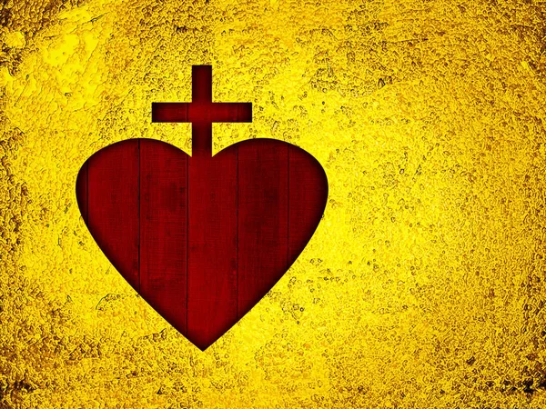 Croce Con Segno Del Cuore Religioso — Foto Stock