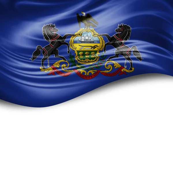 Pennsylvania Flag Silk Copy Space Your Text Images White Background — Stock Photo, Image