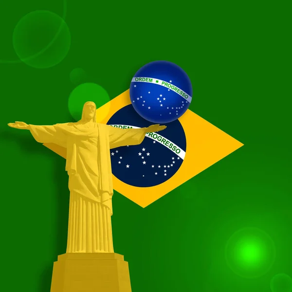 Vlag Van Brazilië Jezus Standbeeld Ruimte Voor Tekst Afbeeldingen Kopiëren — Stockfoto