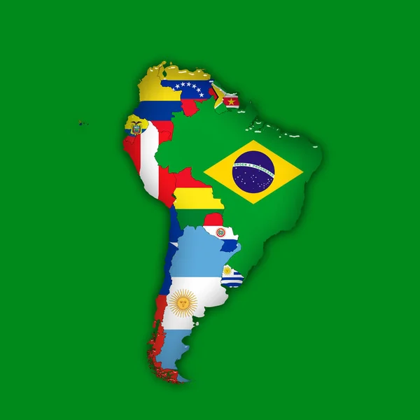 Νότια Αμερική Ήπειρος Σημαίες Χάρτης Εικονογράφηση — Φωτογραφία Αρχείου