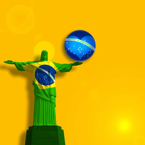Флаг Бразилии Статуя Иисуса Копируют Пространство Текста Изображений — стоковое фото