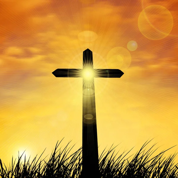 Крест Знак Траве Религиозная Концепция — стоковое фото