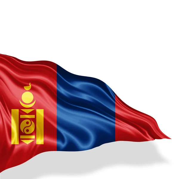 Bandiera Della Mongolia Con Spazio Copia Del Testo Sfondo Bianco — Foto Stock