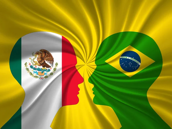 Cabezas Humanas Con Bandera Brasil México — Foto de Stock