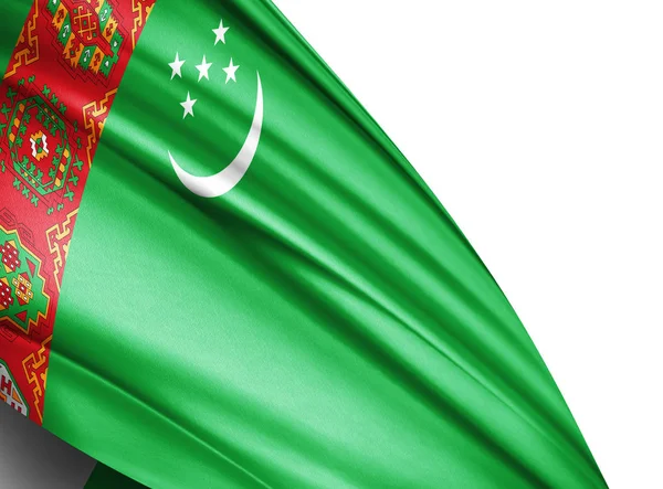 Turkmenistan Flag Silk Copy Space Your Text Images White Background — Stock Photo, Image