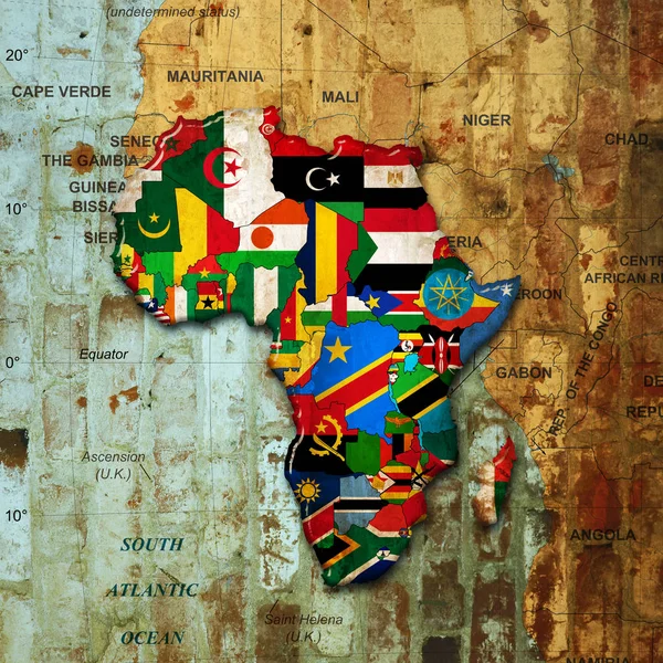 国旗で作られたアフリカ大陸 イラスト — ストック写真