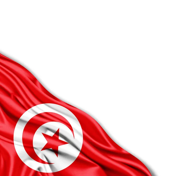 Bandiera Della Tunisia Con Spazio Copia Del Testo Sfondo Bianco — Foto Stock