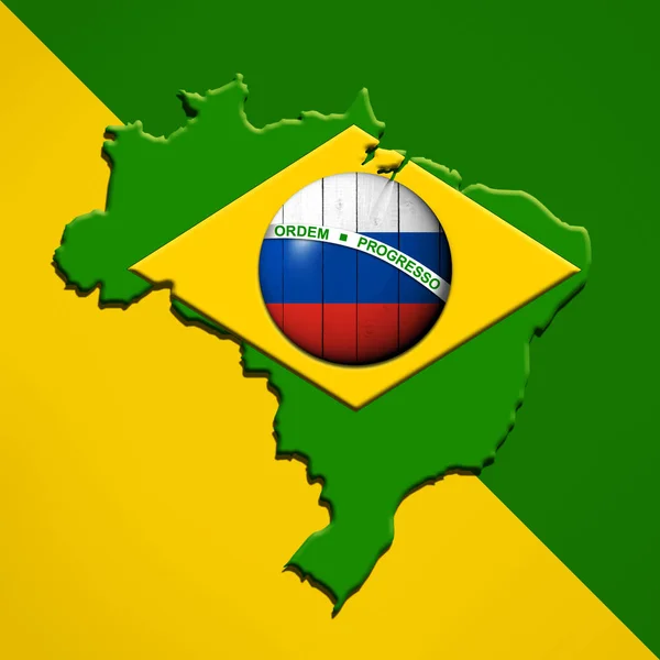 ブラジルとロシアの旗 あなたのテキストや画像のためのコピースペースで地図 — ストック写真