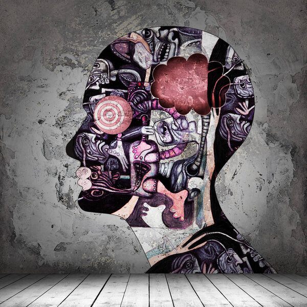  human head, abstract background - 3D illustration
