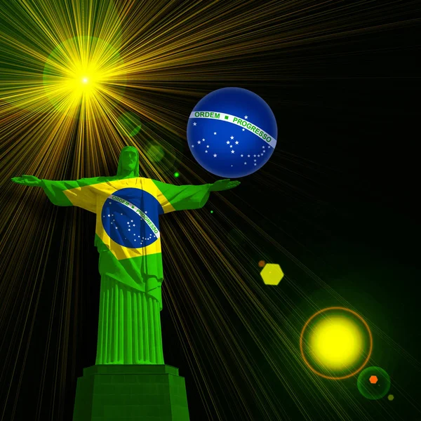 Bandeira Brasil Estátua Jesus Copiam Espaço Para Seu Texto Imagens — Fotografia de Stock
