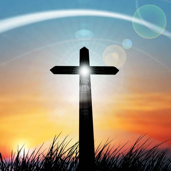 Cross Sign Grass Religious Concept — Stock Photo, Image