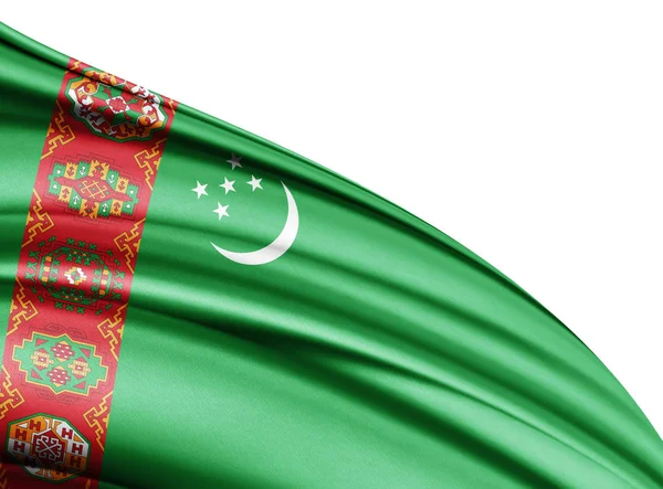 Turkmenistan Flag Silk Copy Space Your Text Images White Background — Stock Photo, Image