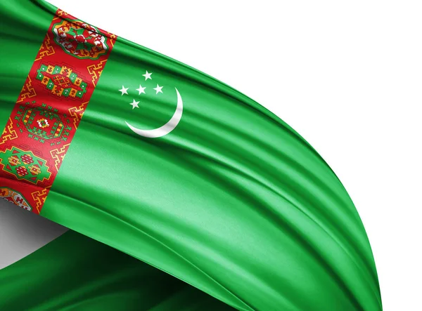 Turkmenistan Flag Silk Copy Space Your Text Images White Background — Stock Photo, Image