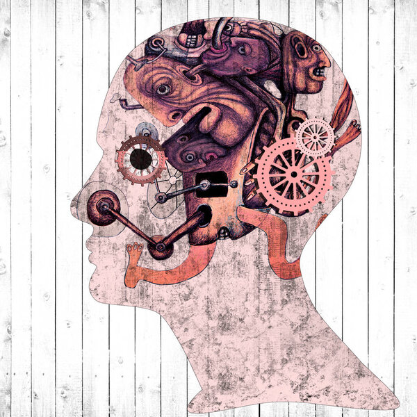  human head with  gears, abstract background - 3D illustration