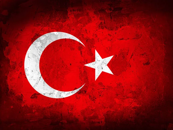 Turkiet Flagga Målad Gamla Väggen Textur Illustration — Stockfoto