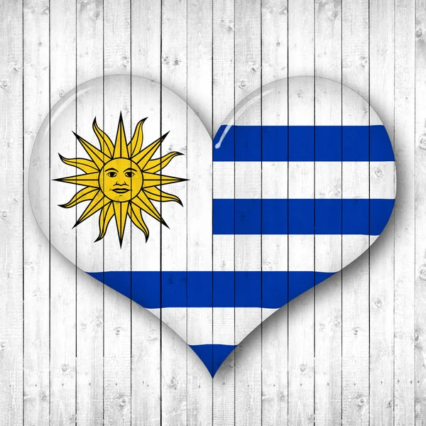 Флаг Уругвая Форма Сердца Деревянный Фон Копировальным Местом Текста Изображений — стоковое фото