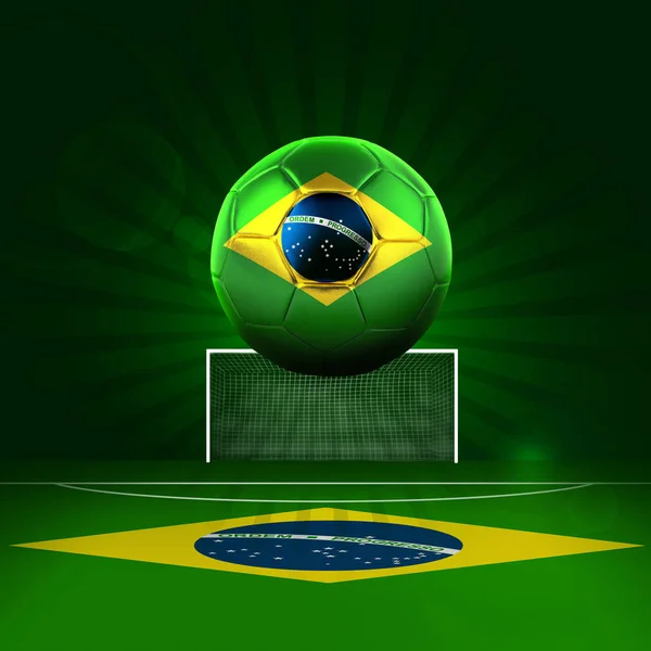 Brazilië Vlag Kaart Met Soccer Ball — Stockfoto