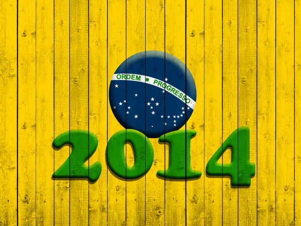 Brasil Bandeira Feliz Ano Novo 2014 Fundo Madeira Amarela — Fotografia de Stock