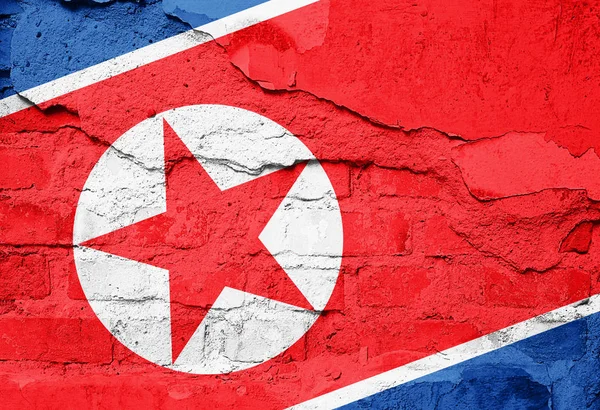 Bandeira Coreia Norte Pintada Textura Parede Antiga Ilustração — Fotografia de Stock