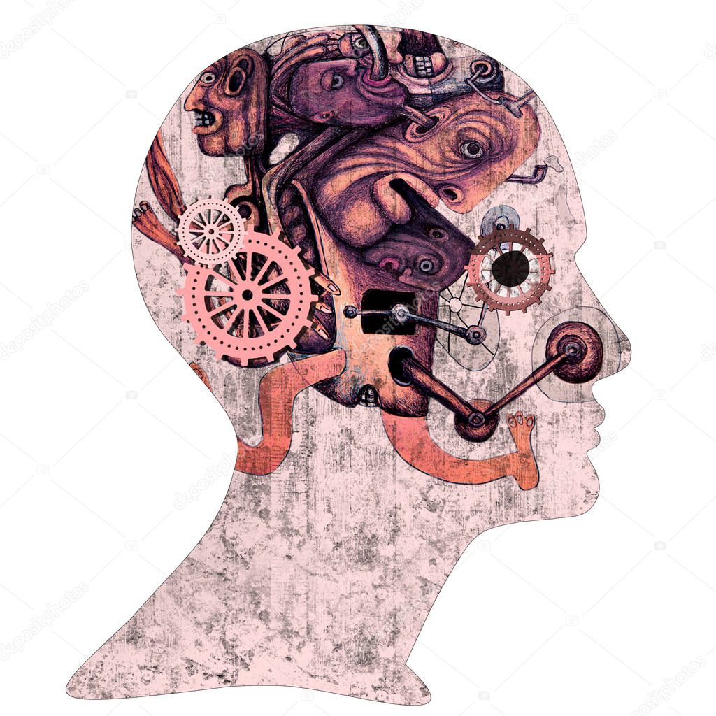  human head with  gears, abstract background - 3D illustration