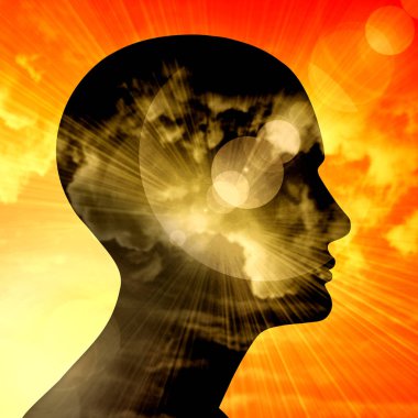 Religious concept. Human head with sun.  Illustration clipart