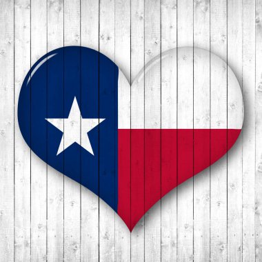  Texas bayrağı, kalp şekli, metin veya görüntüler için kopya alanı ile ahşap arka plan 