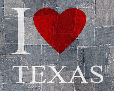  Ben Texas yazı tipi kalp ve kumaş arka plan seviyorum