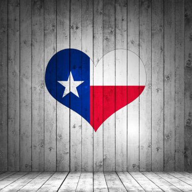 Texas bayrağı, kalp şekli, metin veya görüntüler için kopya alanı ile ahşap arka plan 