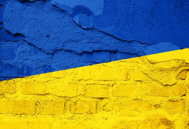 Eski duvar doku - 3d çizim üzerinde boyalı Ukrayna bayrağı