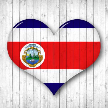 costa Rica   flag, heart shape,  wooden background  with copy space for your text or images 