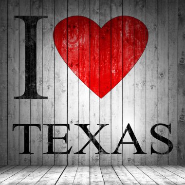 Ben Texas, yazı tipi, kalp ve doku ahşap arka plan seviyorum