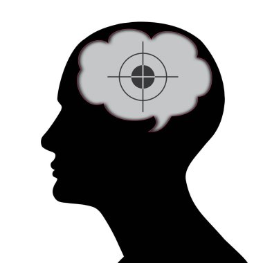 beyaz arka plan üzerinde hedef sembolü ile insan kafası