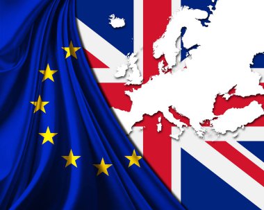 Avrupa harita arka plan ile İngiltere ve Avrupa Birliği Bayrağı