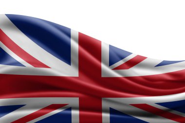 Beyaz arka plan daki metniniz için kopya alanı olan Birleşik Krallık Bayrağı - 3d illüstrasyon   