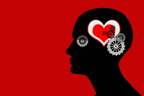 human head with heart sign and gears, abstract background - 3D illustration