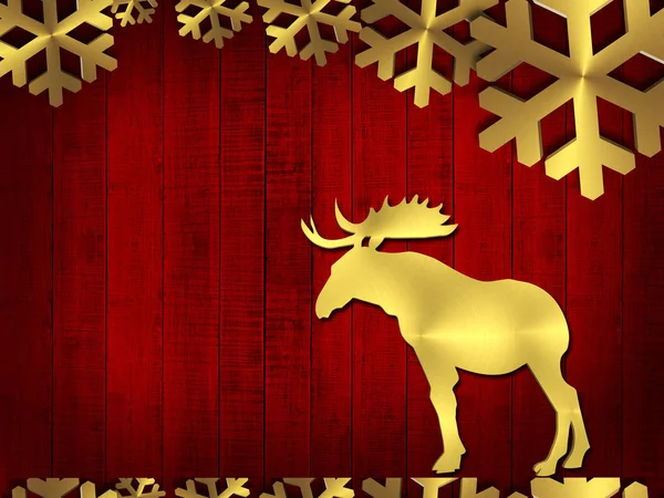 クリスマス雪の結晶とウッドの背景 テクスチャ上のトナカイ — ストック写真